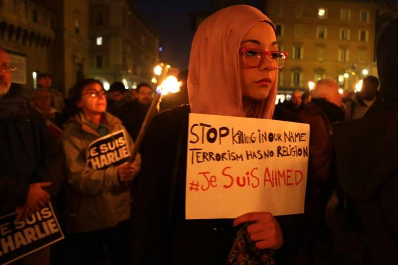 Solidarity rally in Bologna to support of victims of the Charlie Hebdo attack